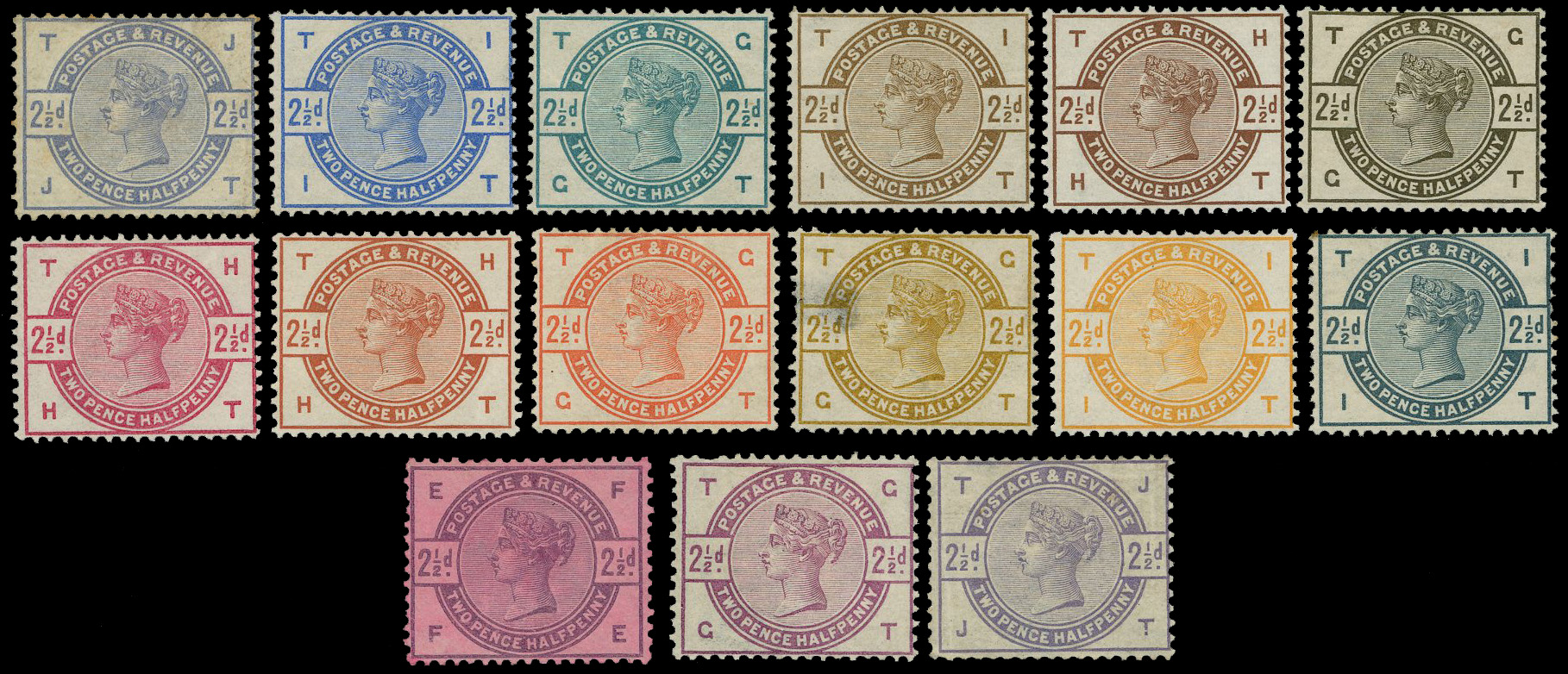 Great Britain 1883-84 2½d colour trials perf on gummed wmkd paper SG 190var 