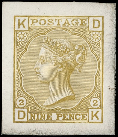 1867 9d Bistre Die proof Pl.2. Cut down die proof