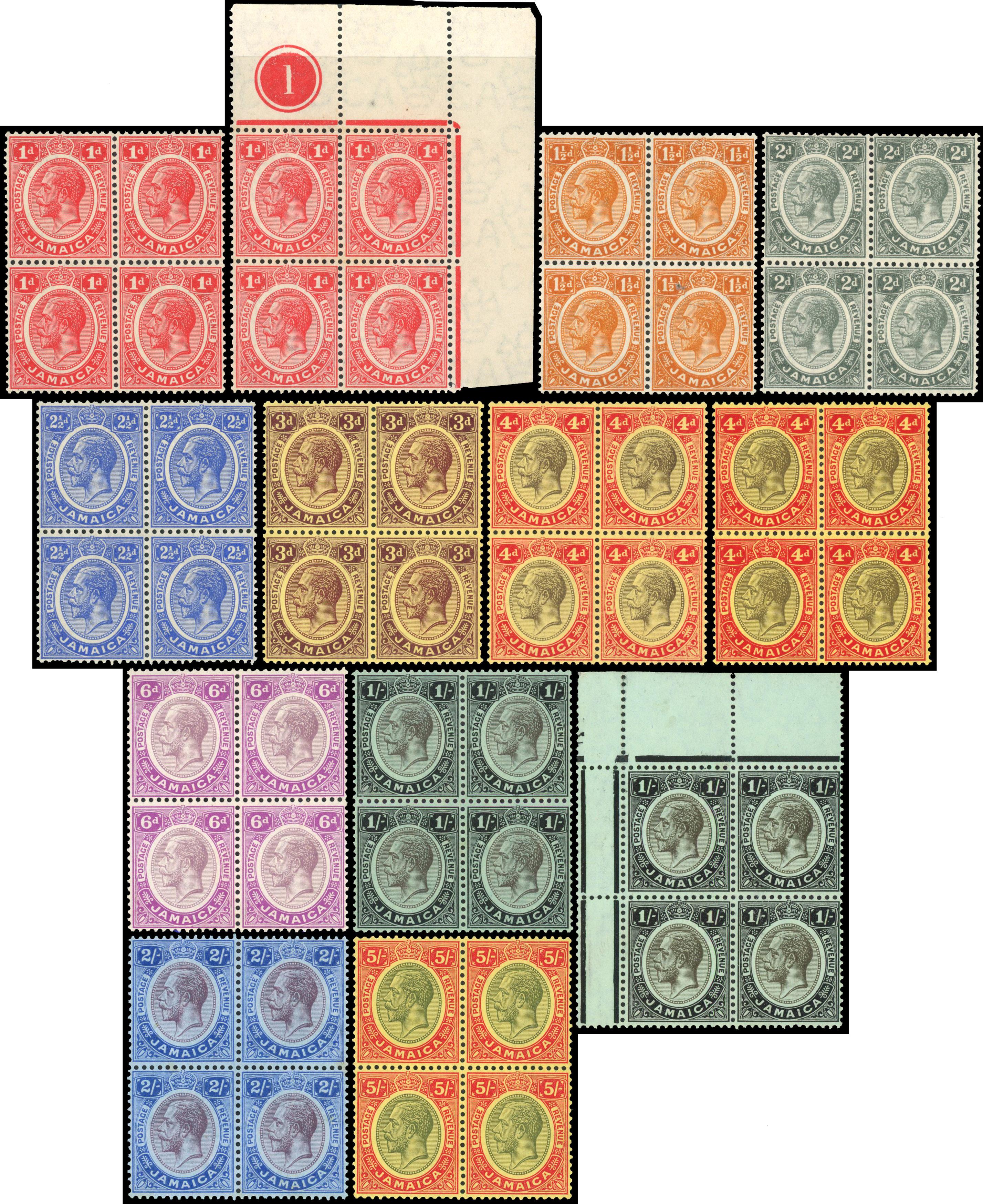 Jamaica 1912-20 set to 5s blocks of 4