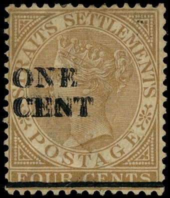 1892 1c on 4c brown surcharge double, o.g., creasing and other defects but of respectable appearance. RPS...