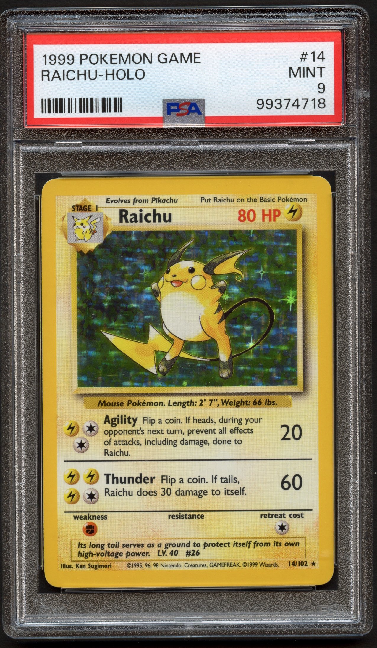 PSA 9 Raichu Holo #14 Base Set
