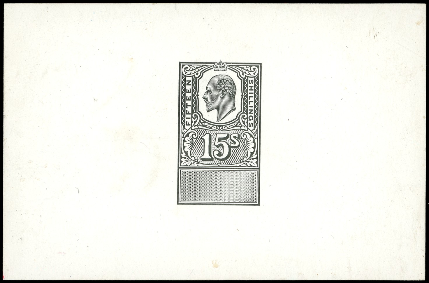 Unappropriated Dies: c.1902 15s die proof in black...