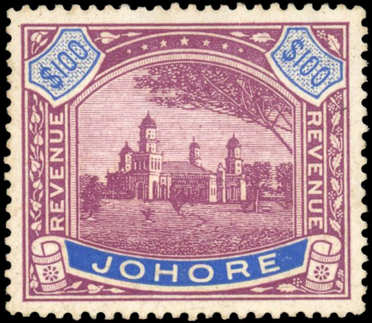 Johore Revenue 1950 $100 purple and blue mint