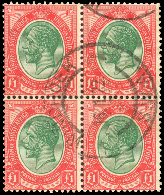 South West Africa 1913-24 £1 block of 4 used Windhoek