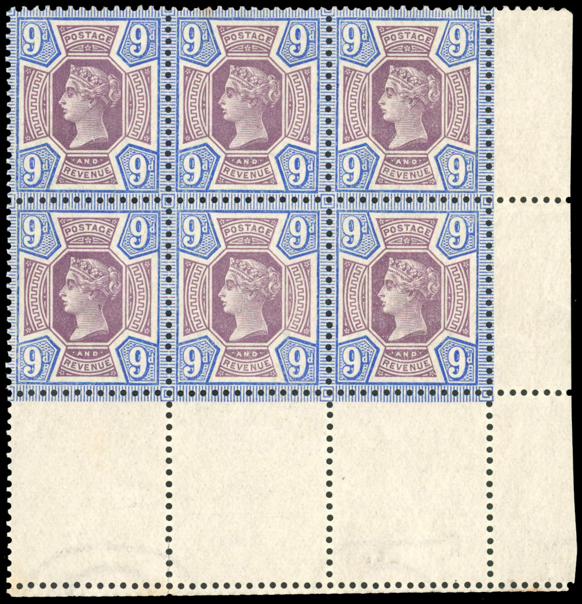 GB 9d Jubilee block from marginal setting 1 mint