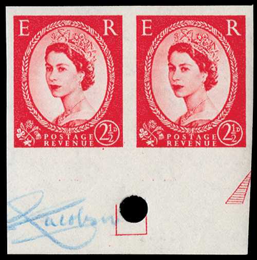 1963 2½d carmine-red (Wmk. Crowns Sideways, Type I whiter paper). Superb unmounted o.g bottom marginal horizontal pair of...