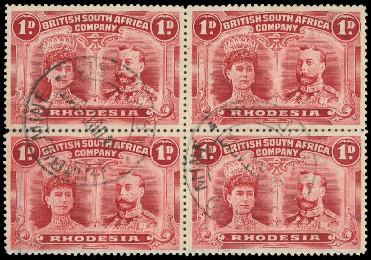 JUMBO MINE DCs 4 OCT 1912 on 1d carmine perf 15 block