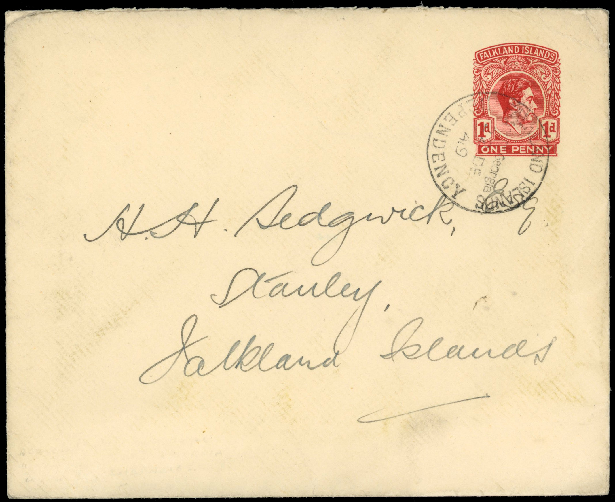 FID 1d postal stationery envelope used from South Georgia