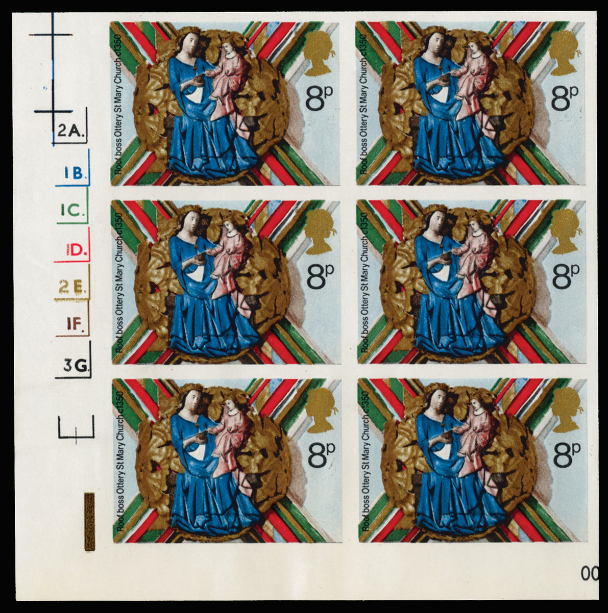 GB SG968var 1974 8p Christmas (Church Roof). Imprimatur bloc