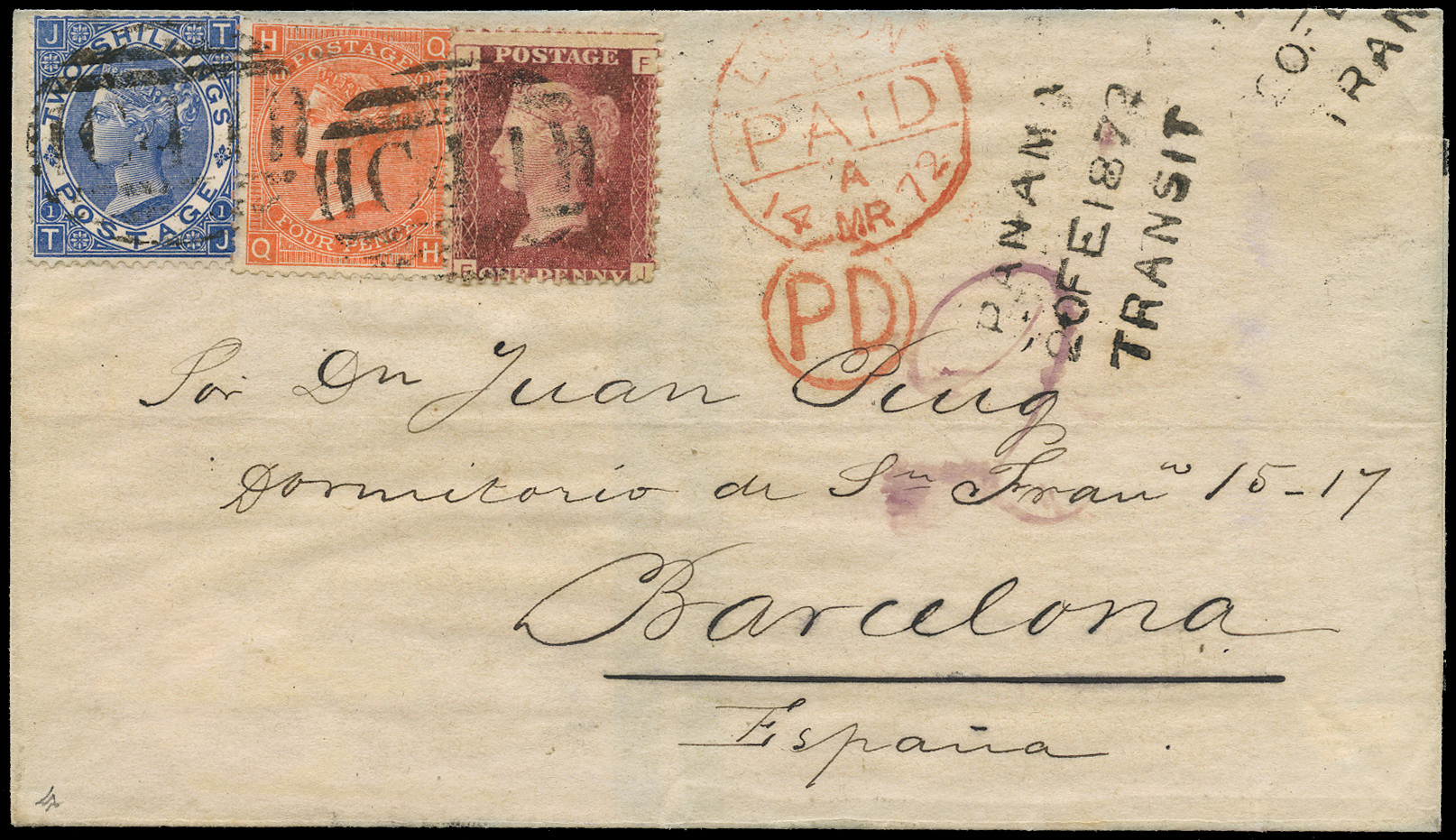 SGZ3,Z11,Z29 1872 Cover Guayaquil to Barcelona