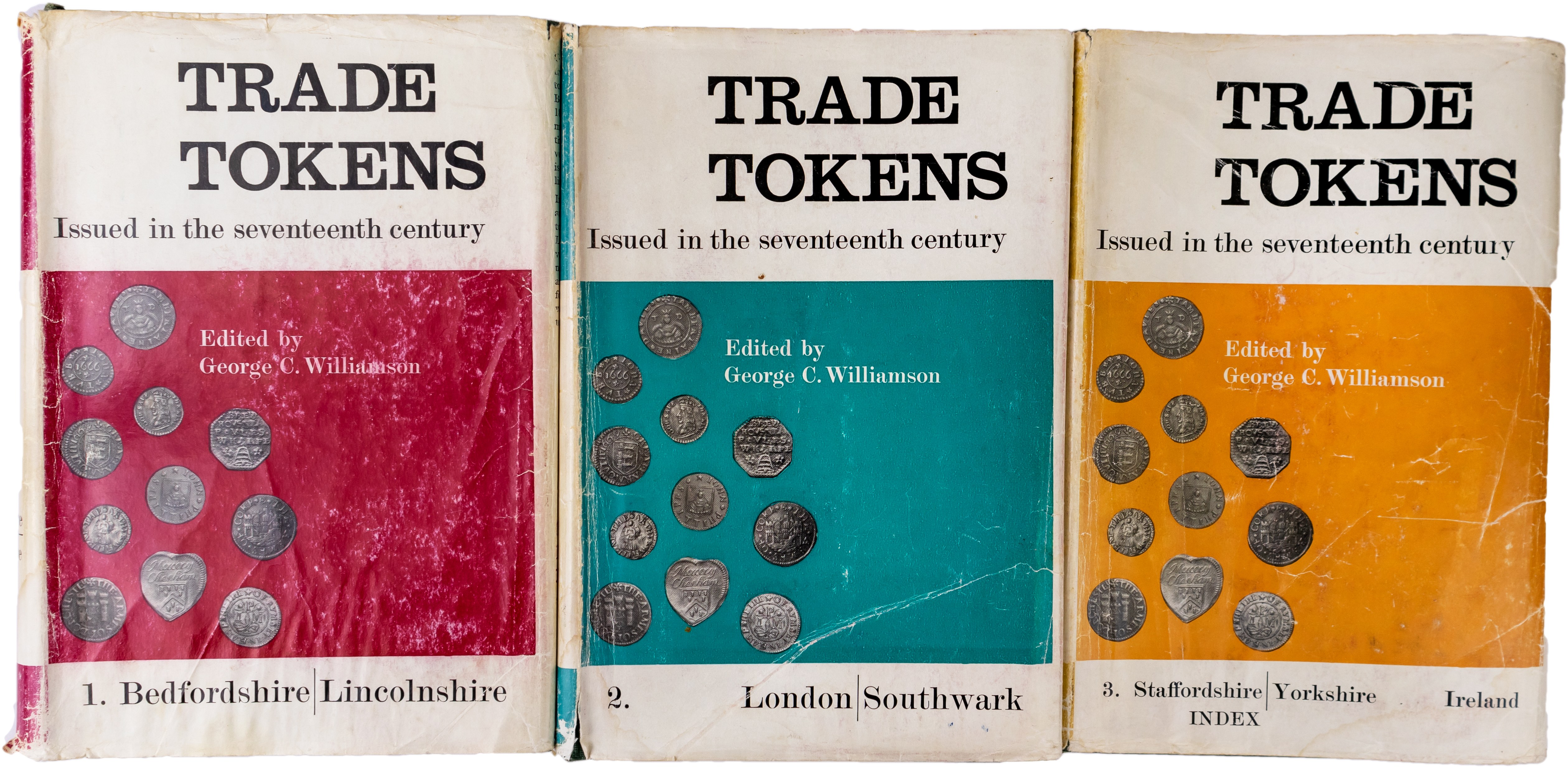 Williamson, G.C., Trade Tokens issued in the Seventeenth Century 3 vols, the 1967 Seaby reprint, XLI + 1584pp …