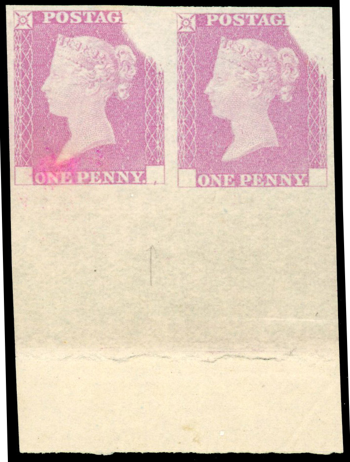 1840 1d Rainbow trial (State 2). Pair in bright pink
