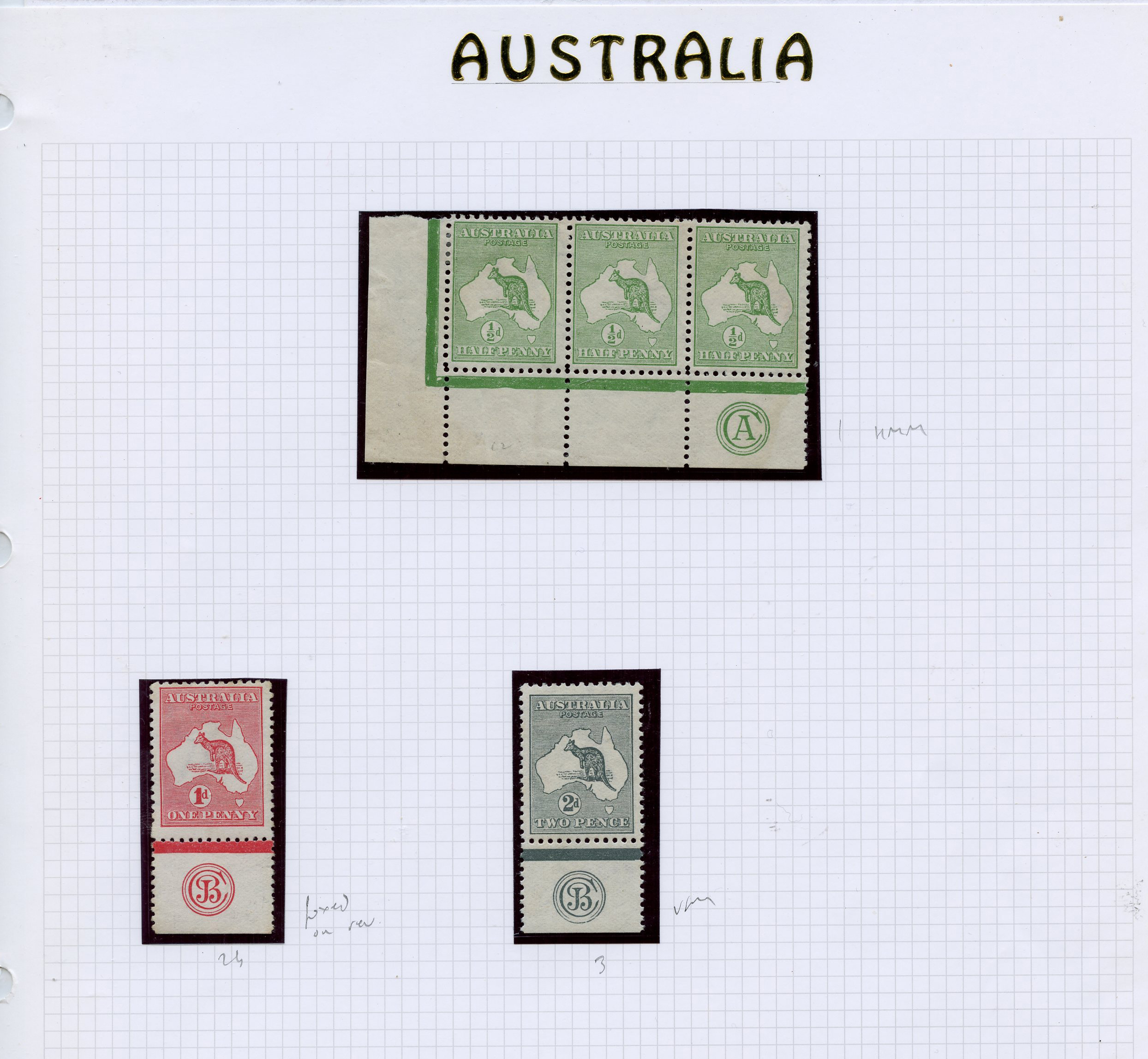 1913 watermark 2½d green corner strip of...