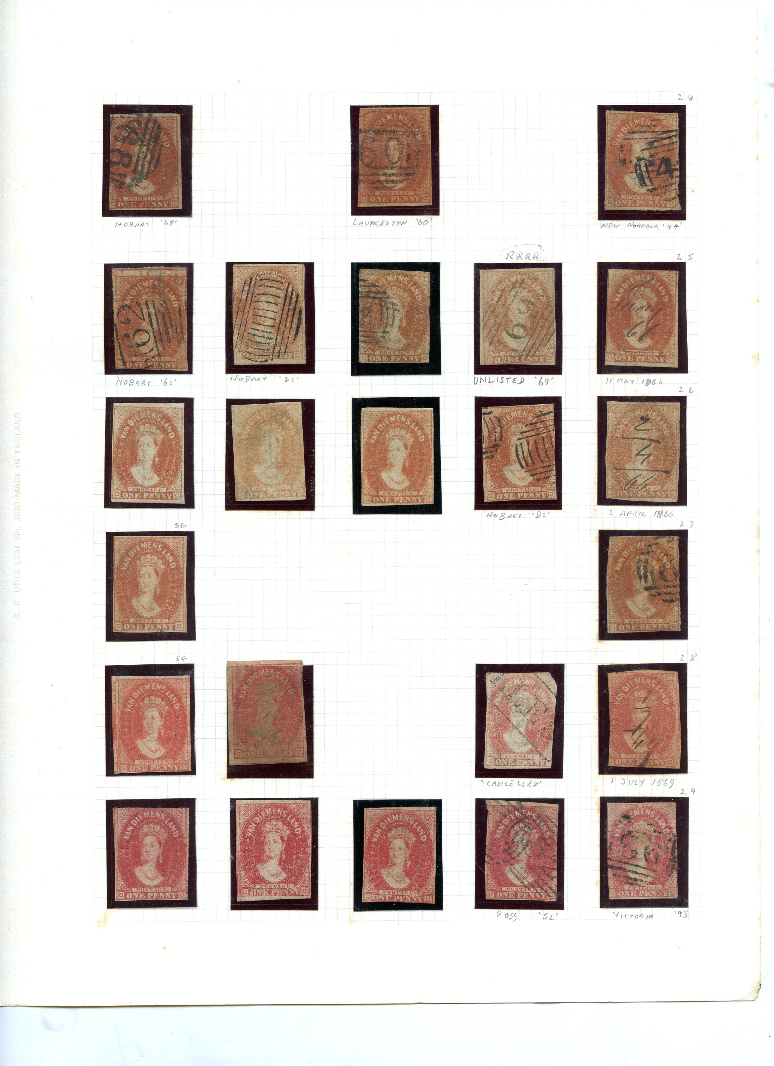 Tasmania 1853-67 imperf collection on...