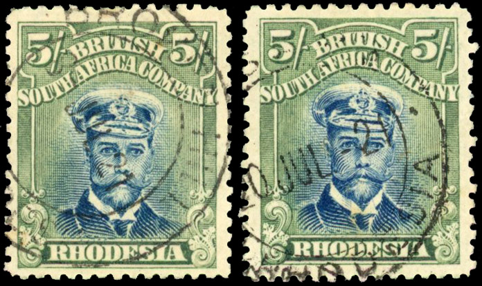 Rhodesia 5/- SG 255n shades used