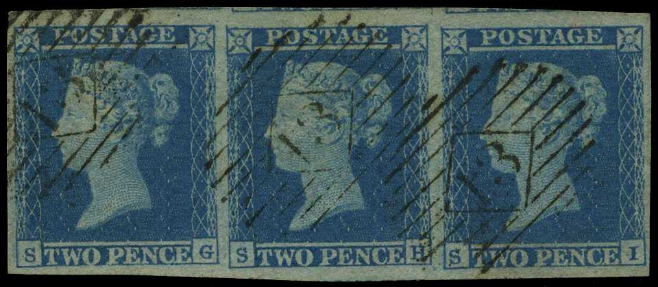 1841 2d blue in strip of three with wide...