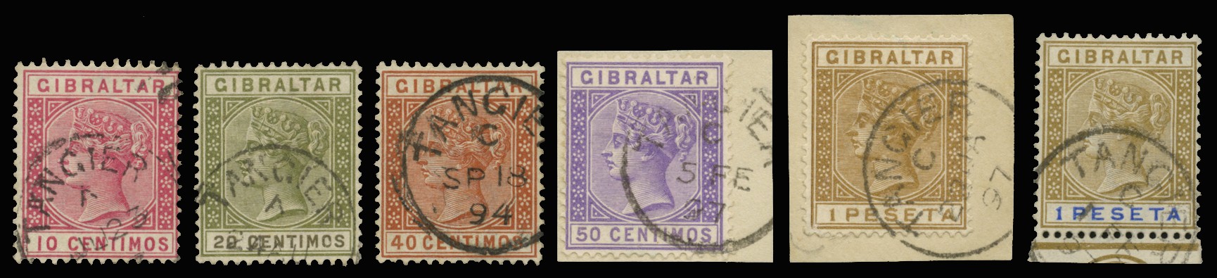 1889-96 Gibraltar 10c, 20c olive-green and brown, 40c,...