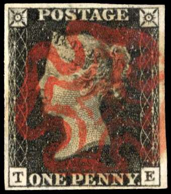 1840 1d Black plate 7 (TE) neatly cancelled by black MC SG 2/Spec. AS44
