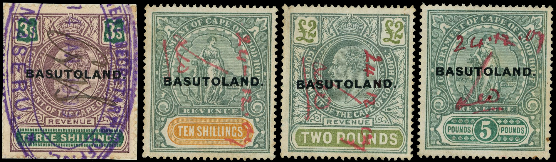 Basutoland Revenue 1907 Series 11 Opt on Cape 