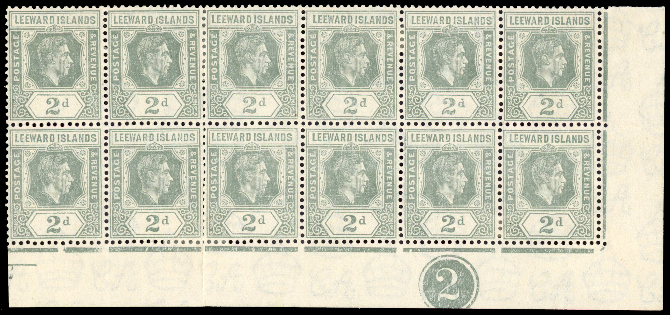 Leeward Islands SG 103ba 1941 2d serrated edge block mint