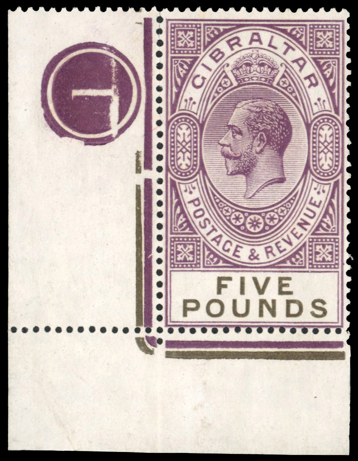 Gibraltar SG 108 1925-32 £5 violet and black mint