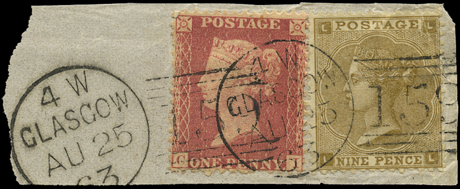 SG86 1862 9d Bistre & 1d Rose red vfu