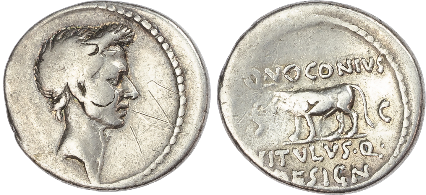 Julius Caesar (d. 44 BC) AR Denarius, Rome, posthumous issue, 40 BC, 3.92g. 