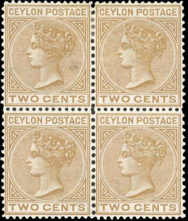 CEYLON 1872 SG 133 2c perf 14 x 12½ block mint