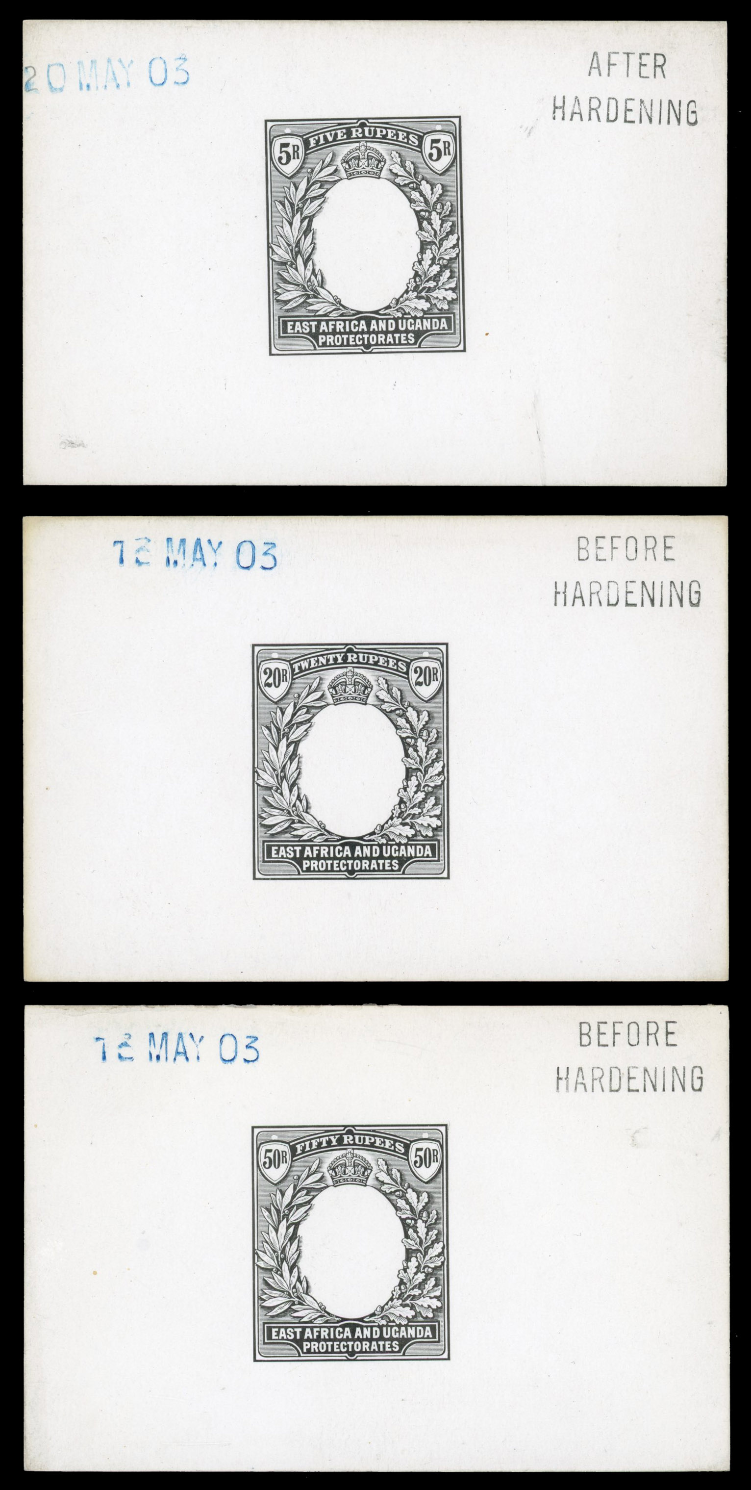 East Africa & Uganda 1903-4 set of Die Proofs less 10r