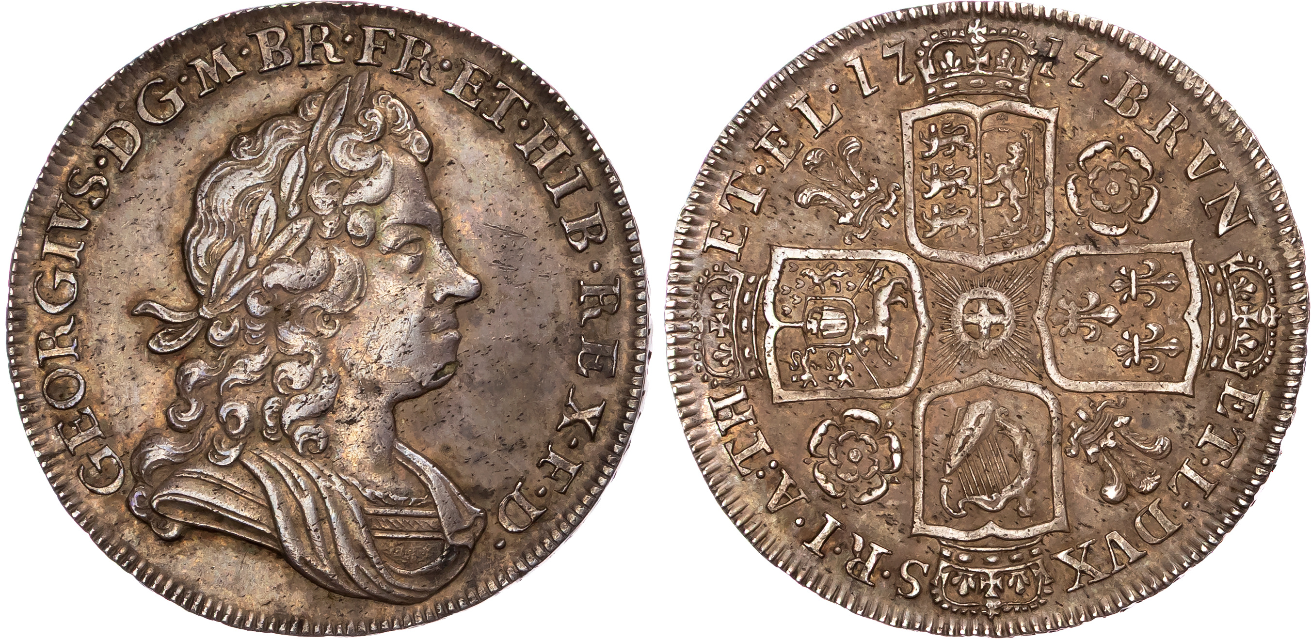 George I (1714-1727), AR Halfcrown, 1717 TIRTIO, roses and plumes.