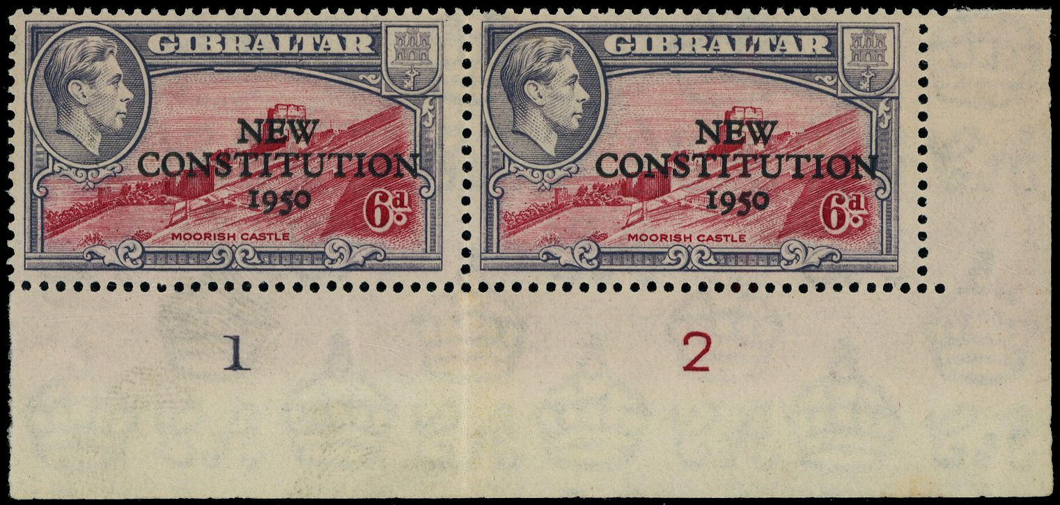 Gibraltar SG 142a Plate number pair mint