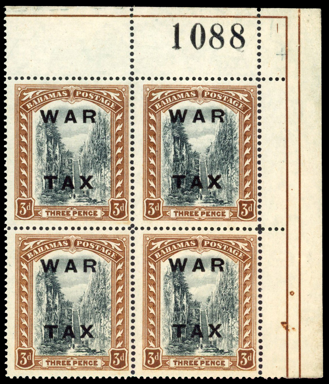 Bahamas 1919 3d War Tax variety watermark inverted