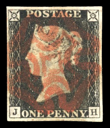 GB 1840 1d black, Plate 2 (JH), good even margins, cancelled by red Maltese Cross