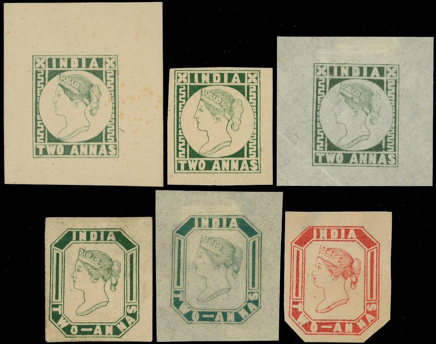 India 1890 2a square and octagonal design essays Spence 22-29 