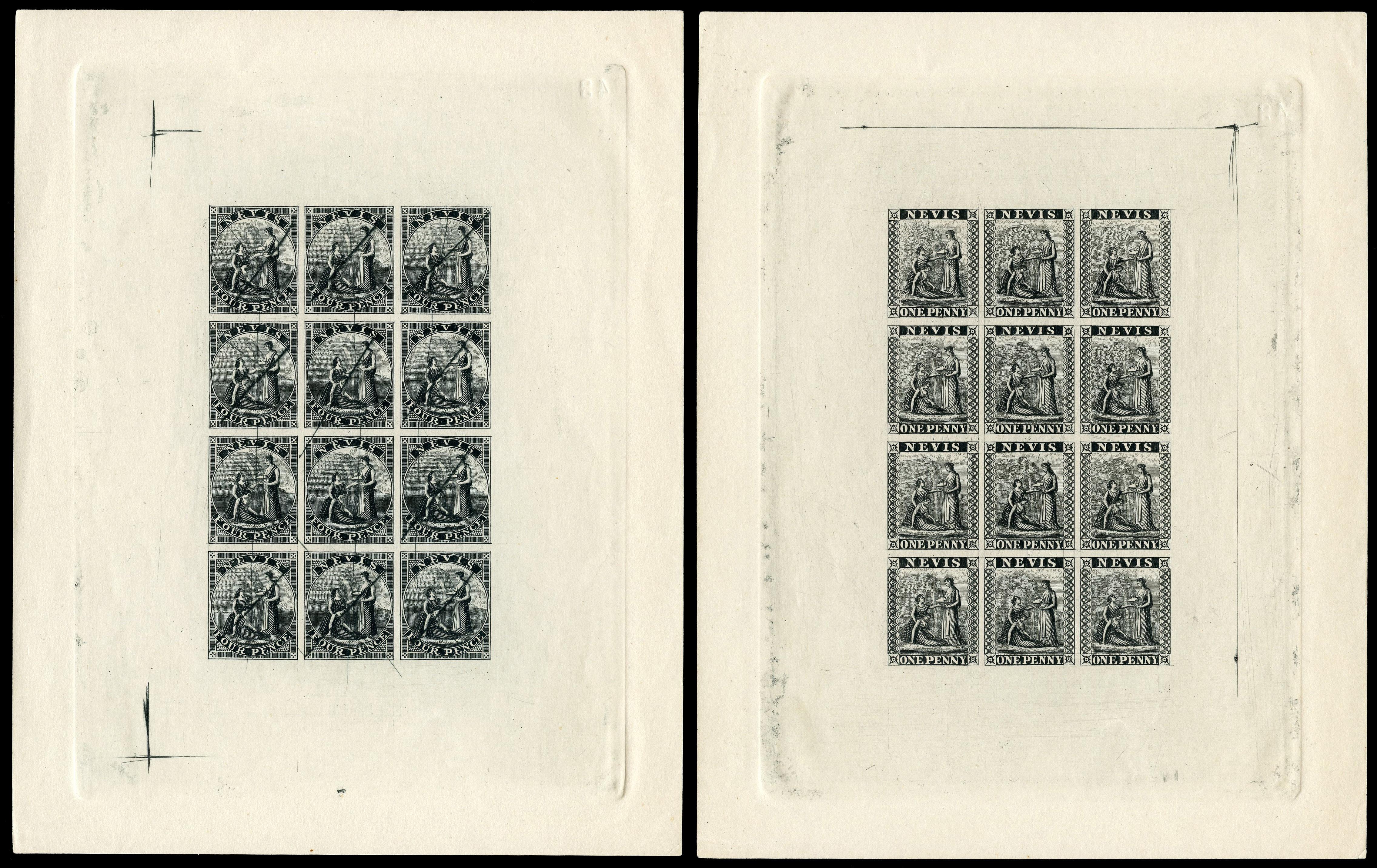 Nevis reprinted sheets of SG 1-4 in black unused