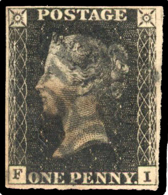 1840 1d black plate 11 ((FI) central black MC, RPS certificate (1980) which observes “stained, small thin”