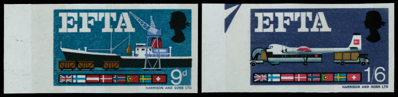 GB 1967 9d-1s6d E.F.T.A. (Phosphor). Superb unmounted o.g. left hand marginal set of two imperforate im… SG715/6pvar