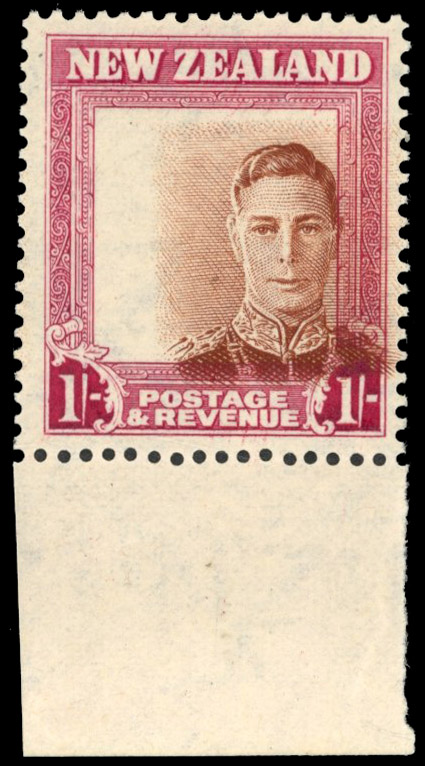 NZ SG 686b 1947 1/- vignette shift mint