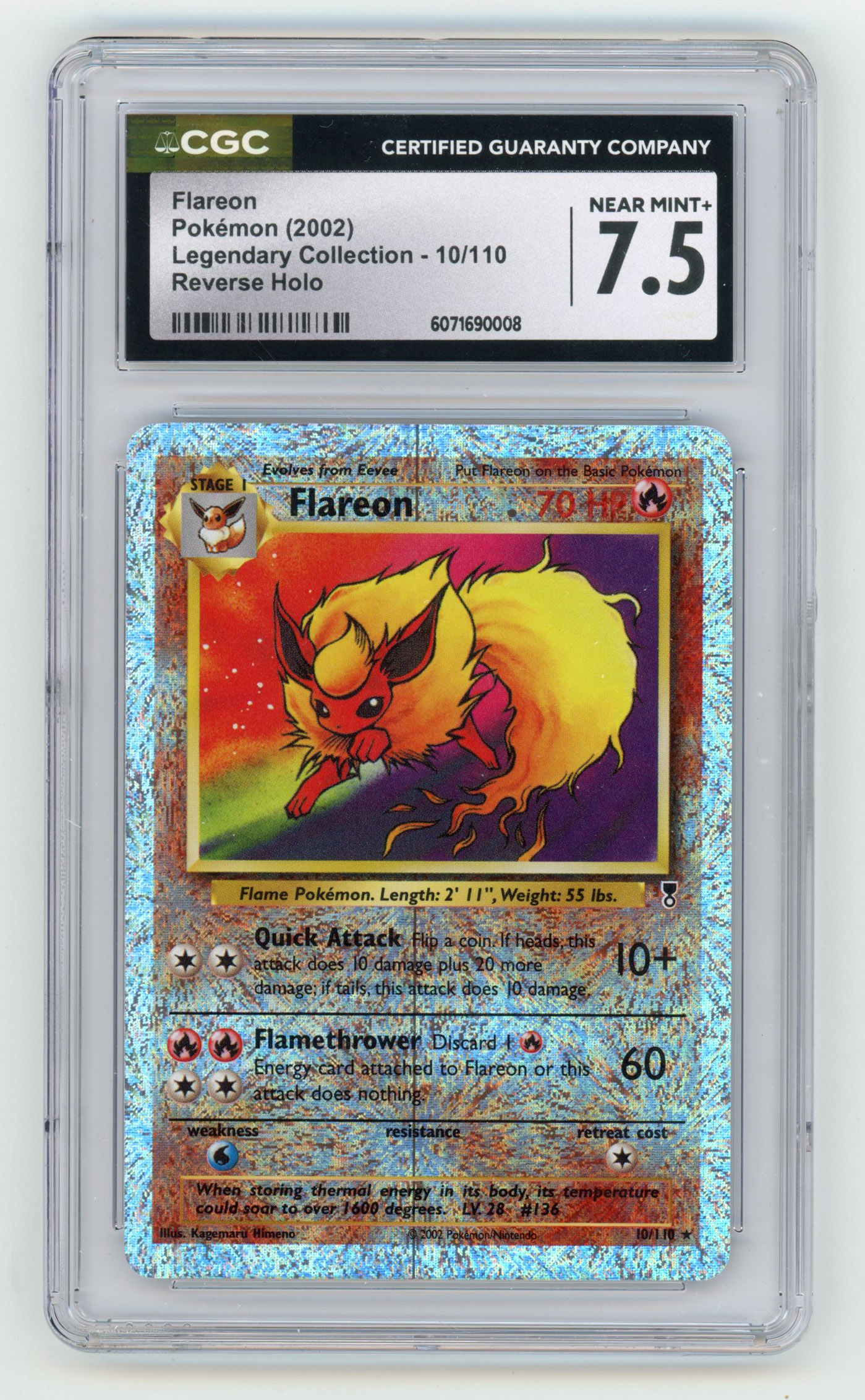 CGC 7.5 Flareon Reverse Holo #11 - Legendary Collection 2002