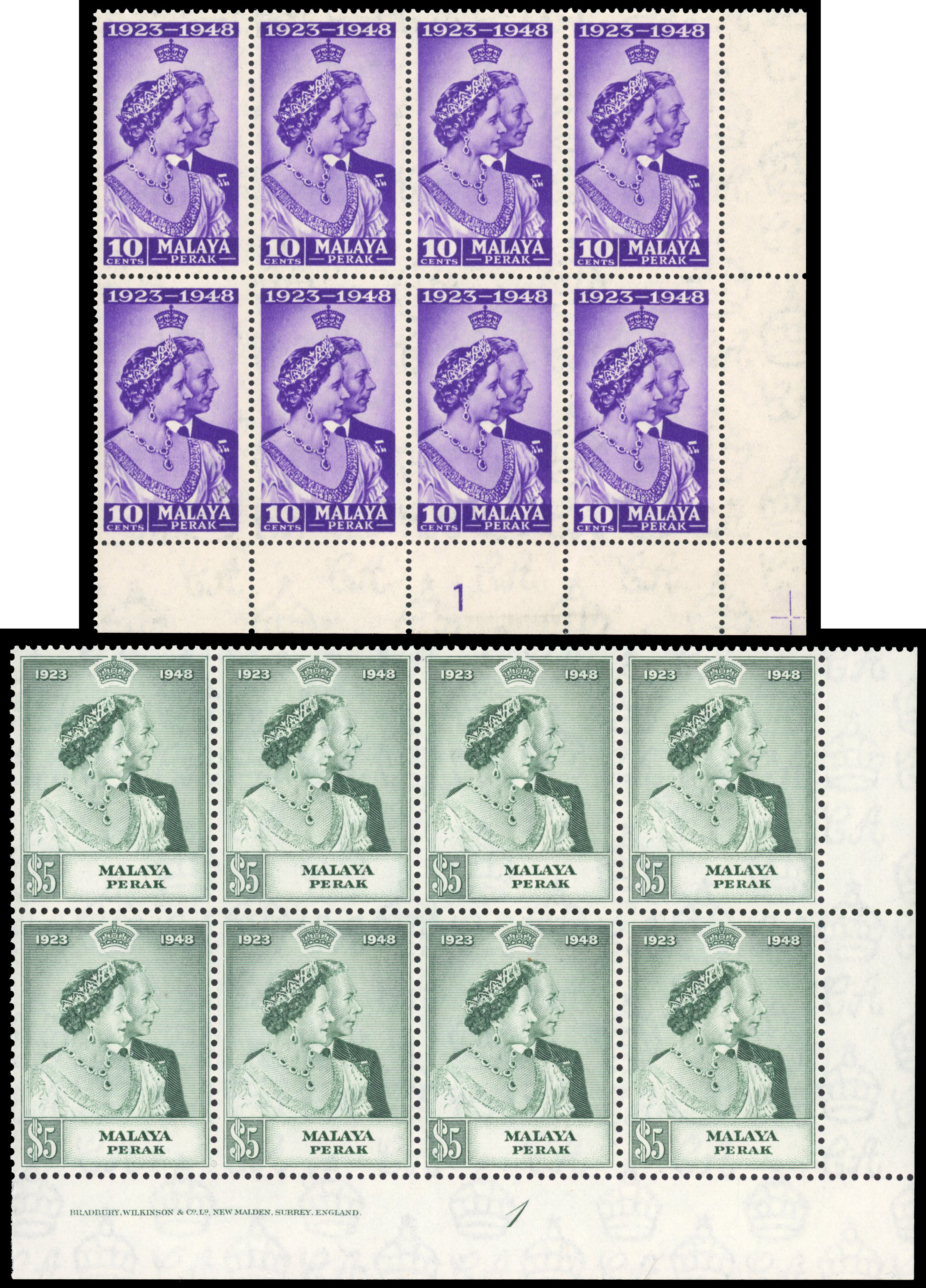Malaya Perak SG 122-3 Plate blocks mint