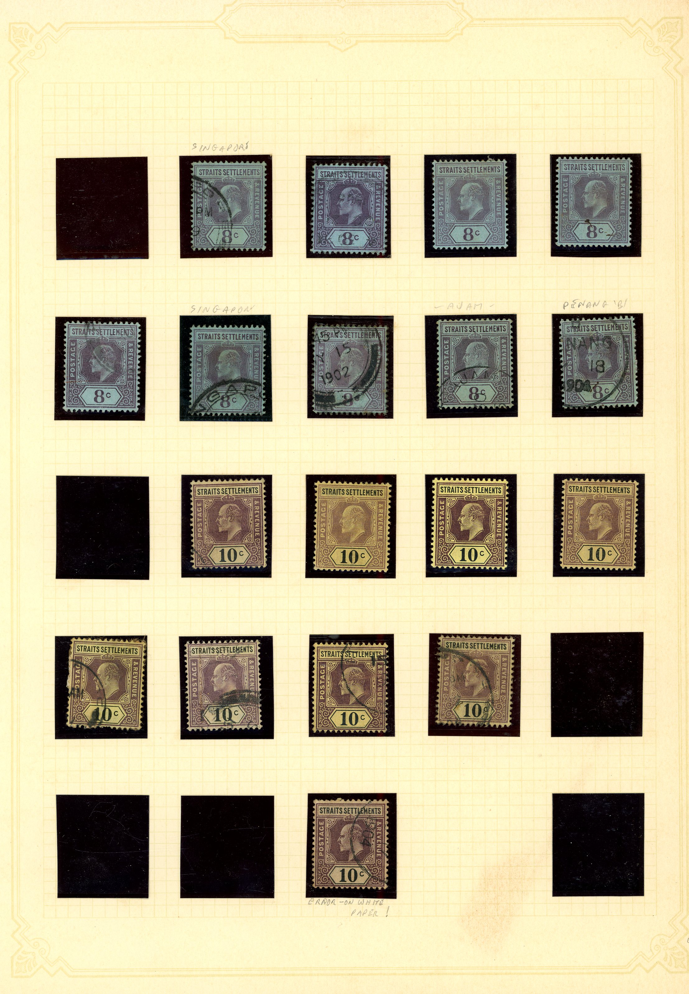 Malaya - Straits 1902-3 set mint, used and Specimen collection (116) on leaves