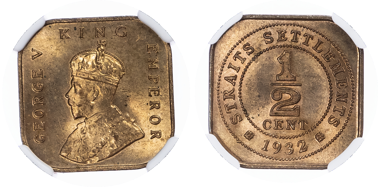 Straits Settlements, British Malaysia. George V CU 1/2 Cent. 1932. 