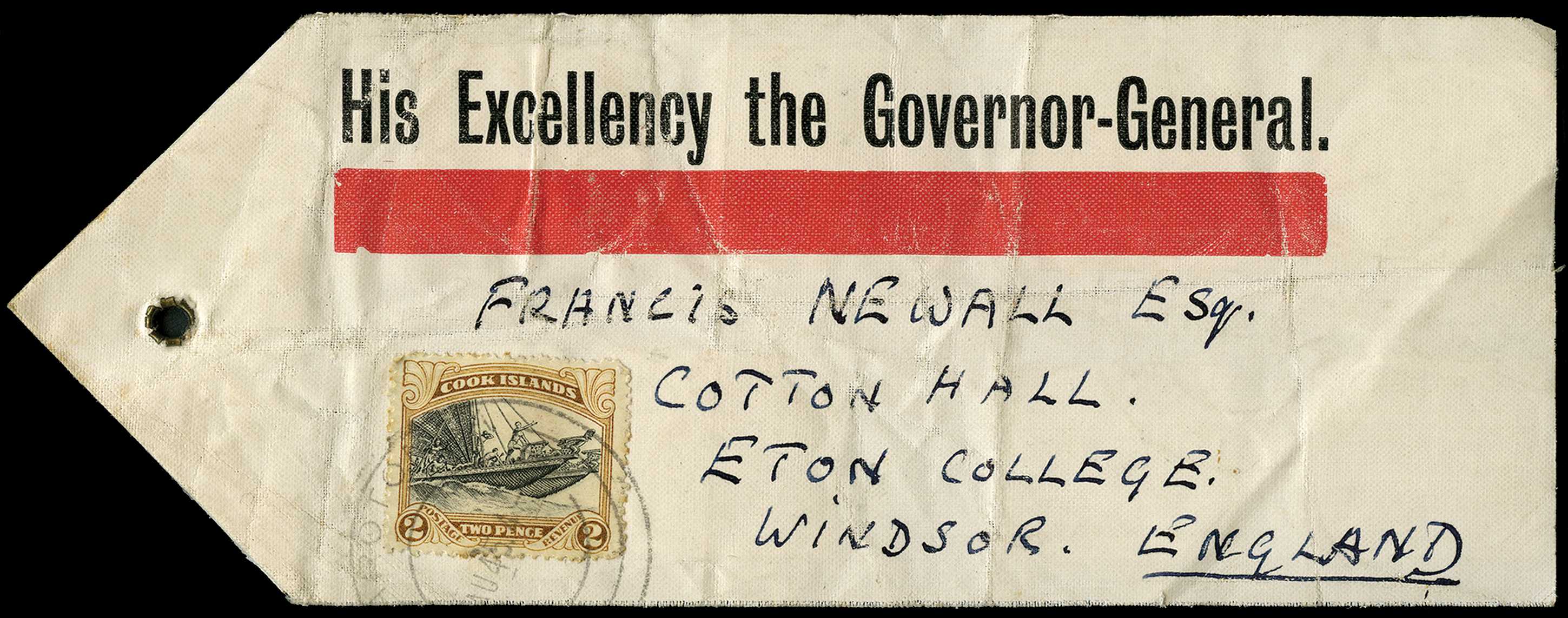 1945 (14th Aug) on printed linen Parcel Tag...
