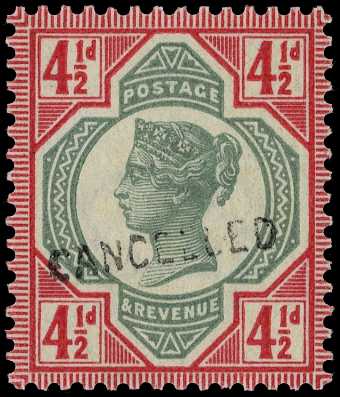 1887 4½d green and carmine overprinted...