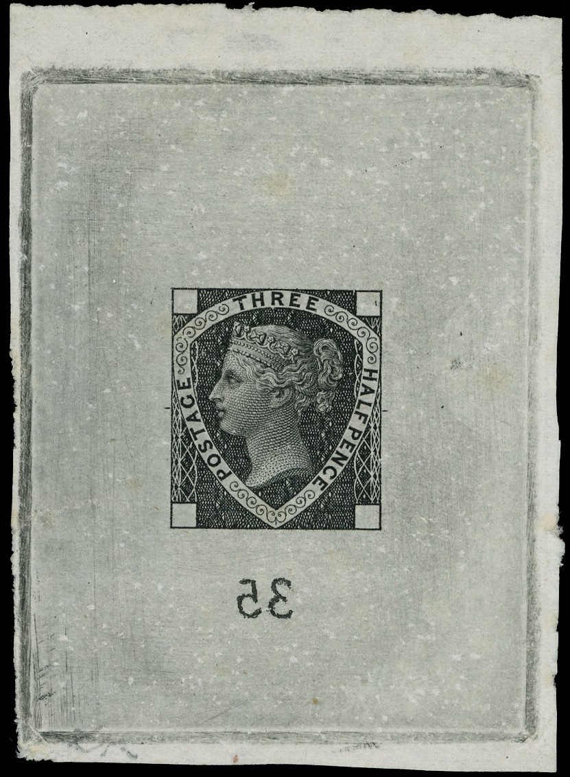 Great Britain Ormond Hill die proof 1½d in black Spec DP56a