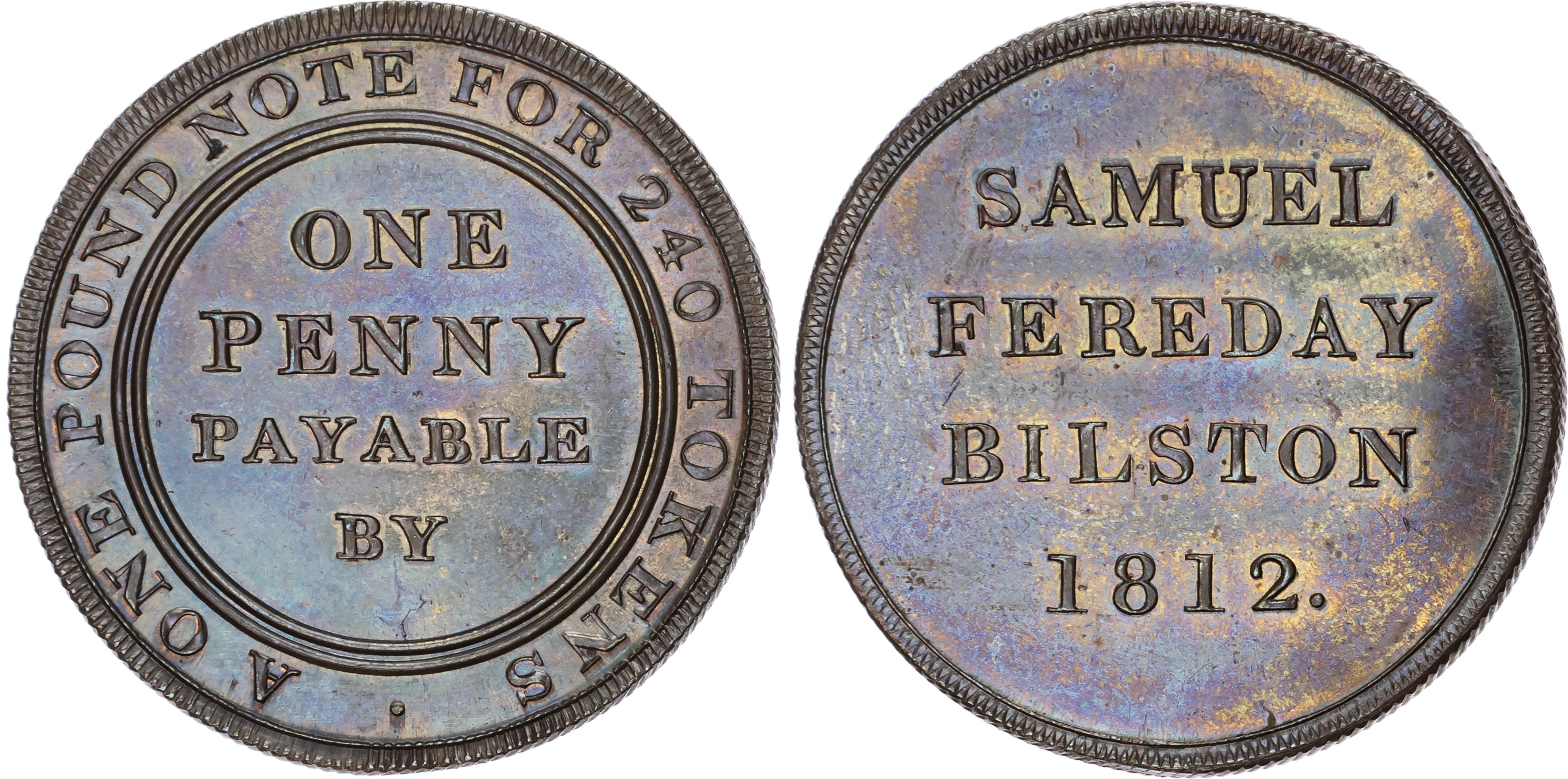 BILSTON, Staffs. Samuel Fereday Penny 1812, 4-line legend, rev. edge neatly grained 34mm/25.44gm. (W 64a; D 43…
