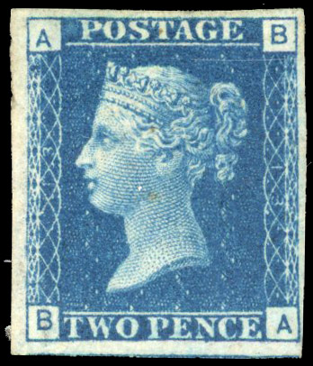GB 2d blue Plate 13, variety imperforate, mint