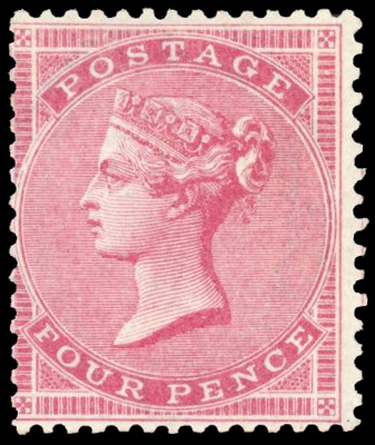 GB SG 66b 1857 4d rose-carmine on thick glazed paper mint