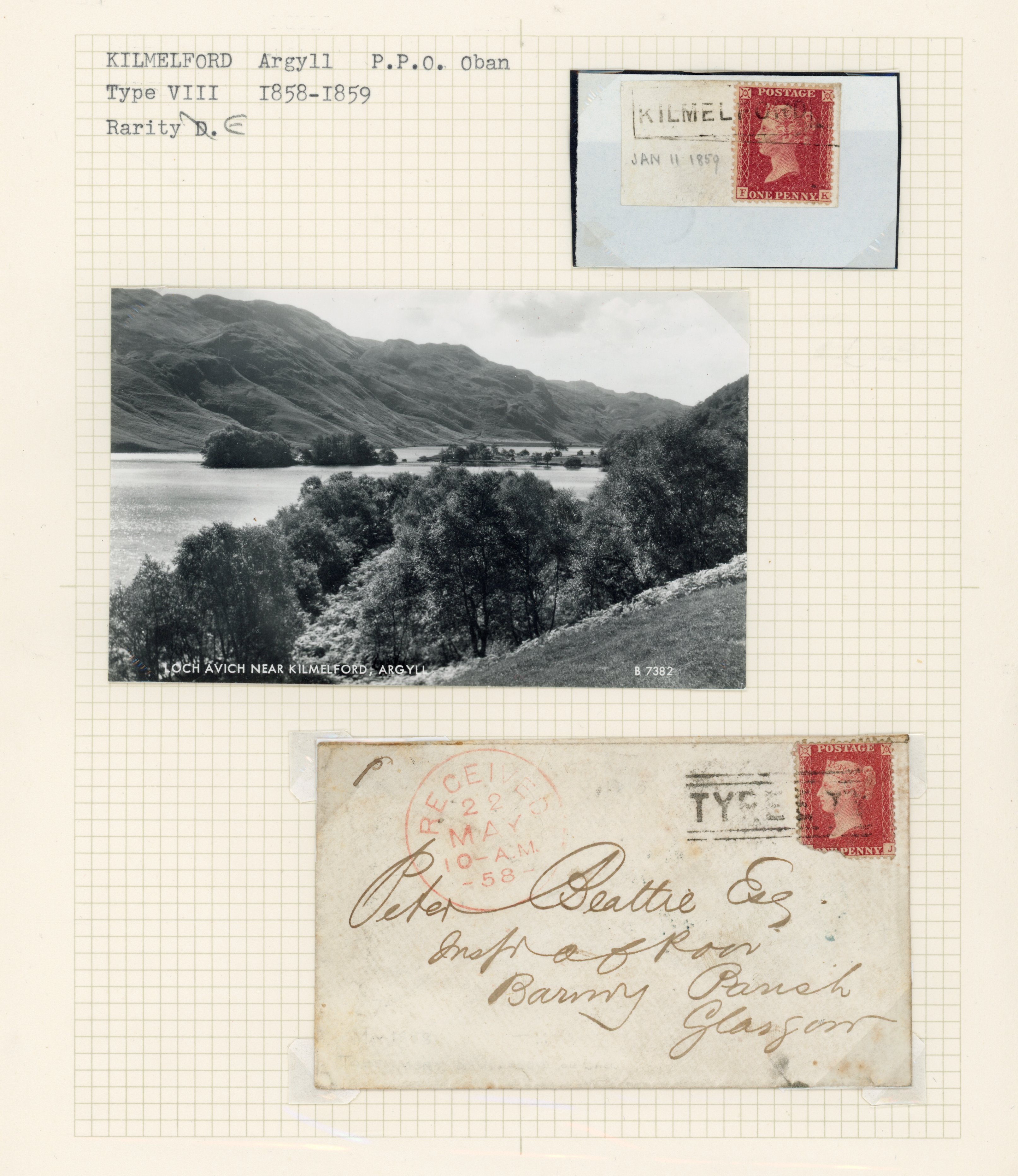 GB: CANCELLATIONS: Scots locals selection franked with 1d red-brown arranged on album leaves