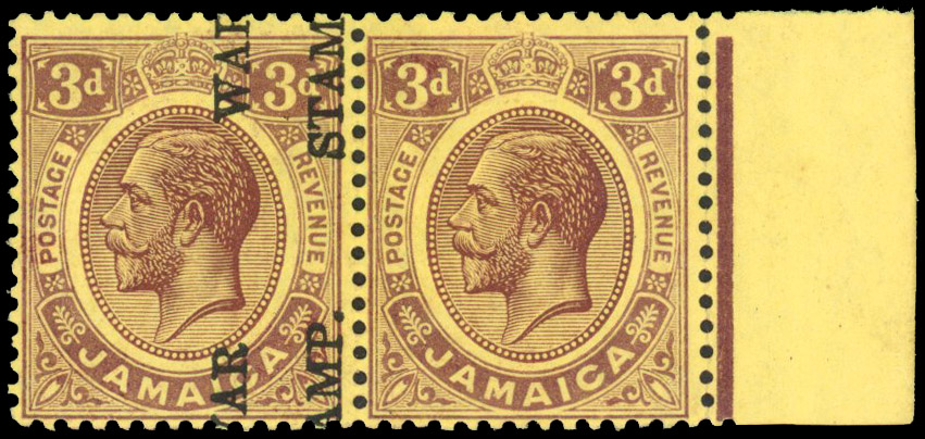 Jamaica 1917 War Stamp 3d error overprint sideways and omitted